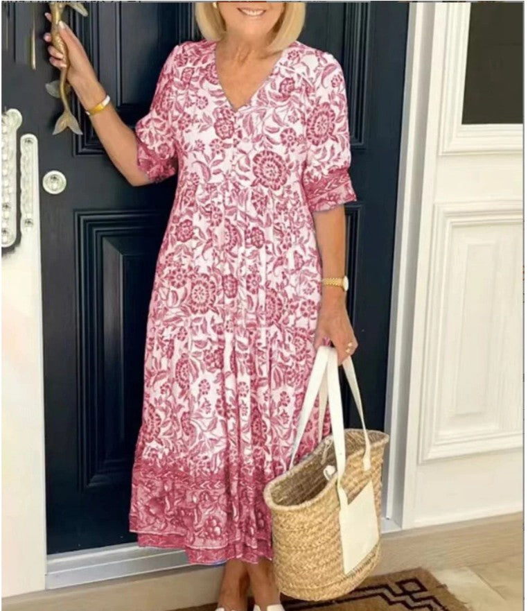 Astrid - Elegant Floral V-Neck Dress