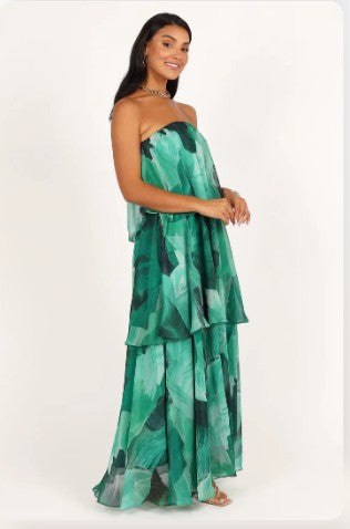 Chelsea - Off Shoulder Bandeau Printed Tiered Maxi Dress