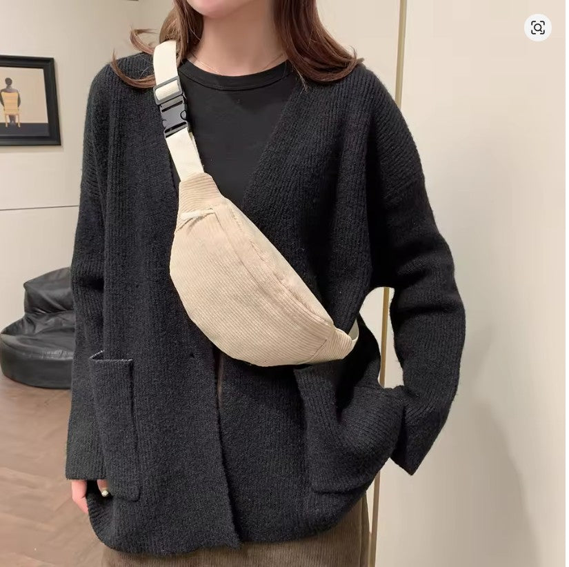 Casual Corduroy Waist Bag for Women – Trendy Crossbody Fanny Pack