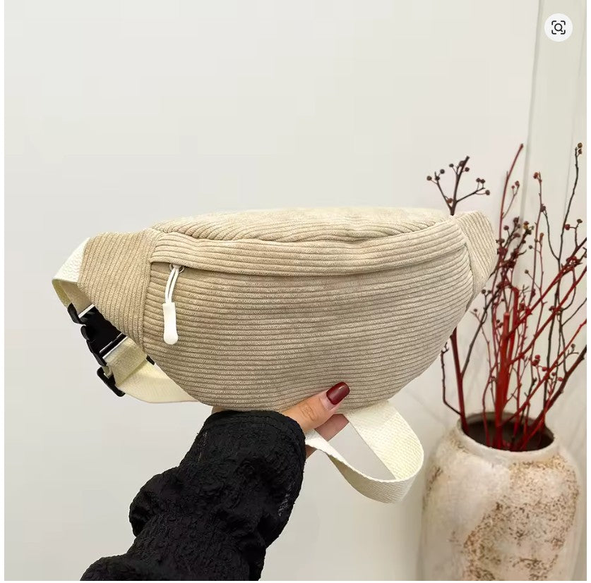 Casual Corduroy Waist Bag for Women – Trendy Crossbody Fanny Pack