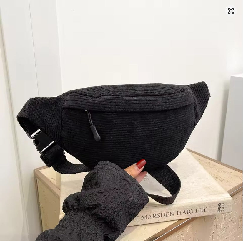 Casual Corduroy Waist Bag for Women – Trendy Crossbody Fanny Pack